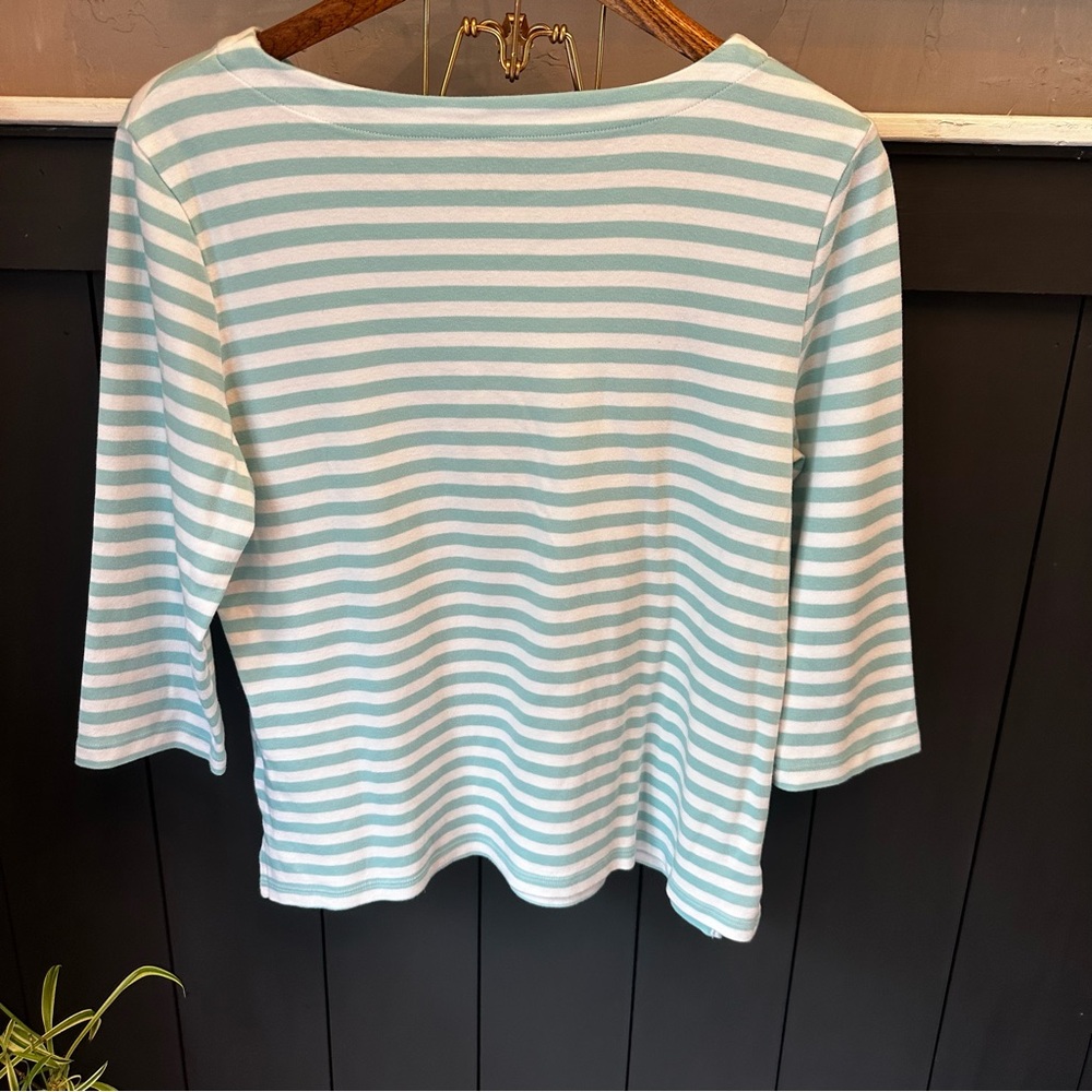 APPLESEED'S Womens Blue Stripe Seahorse‎ Graphic Top Nautical Coast Cotton sz L - Picture 2 of 10